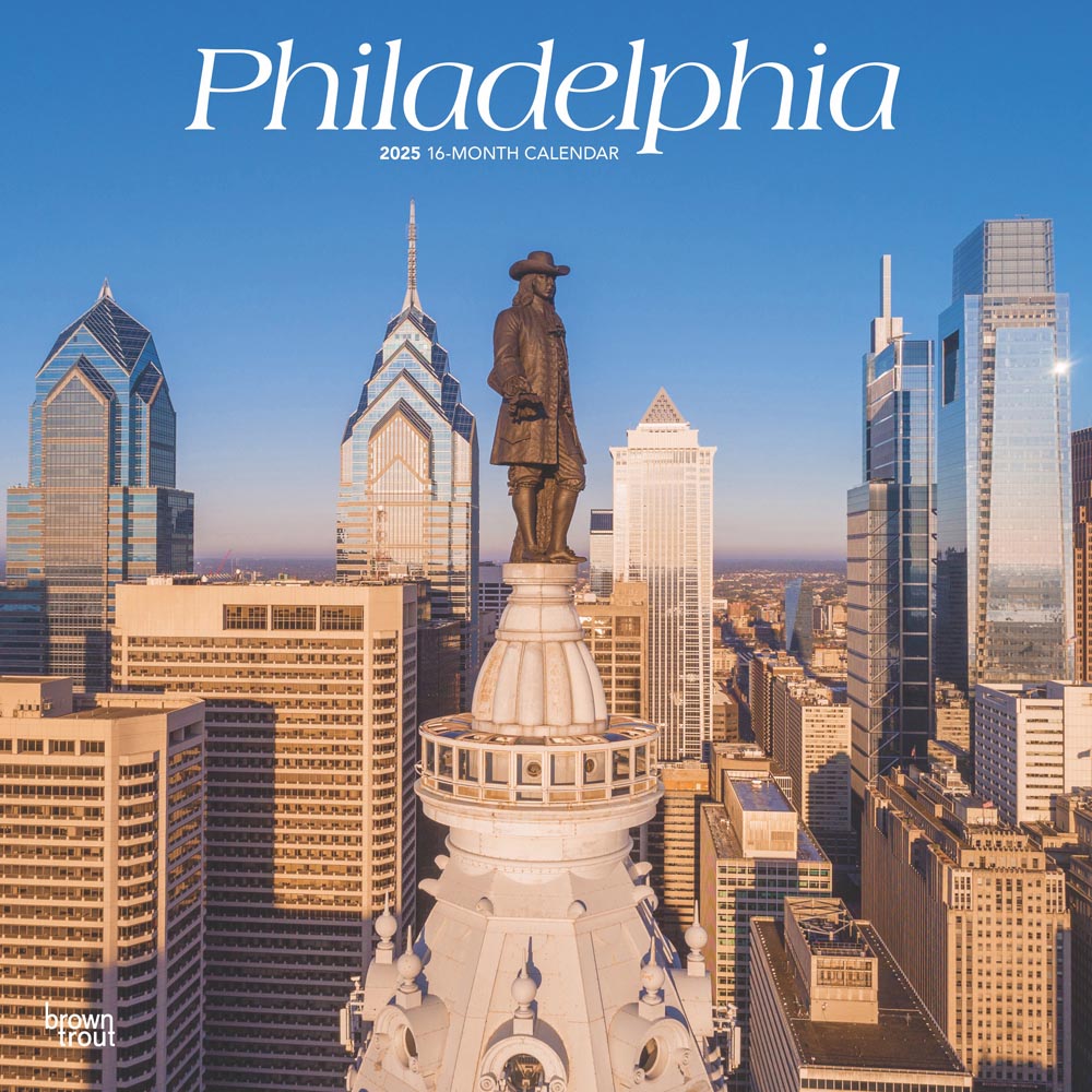 Philadelphia | 2025 12 x 24 Inch Monthly Square Wall Calendar | Plastic-Free | BrownTrout | USA United States of America Pennsylvania Northeast City