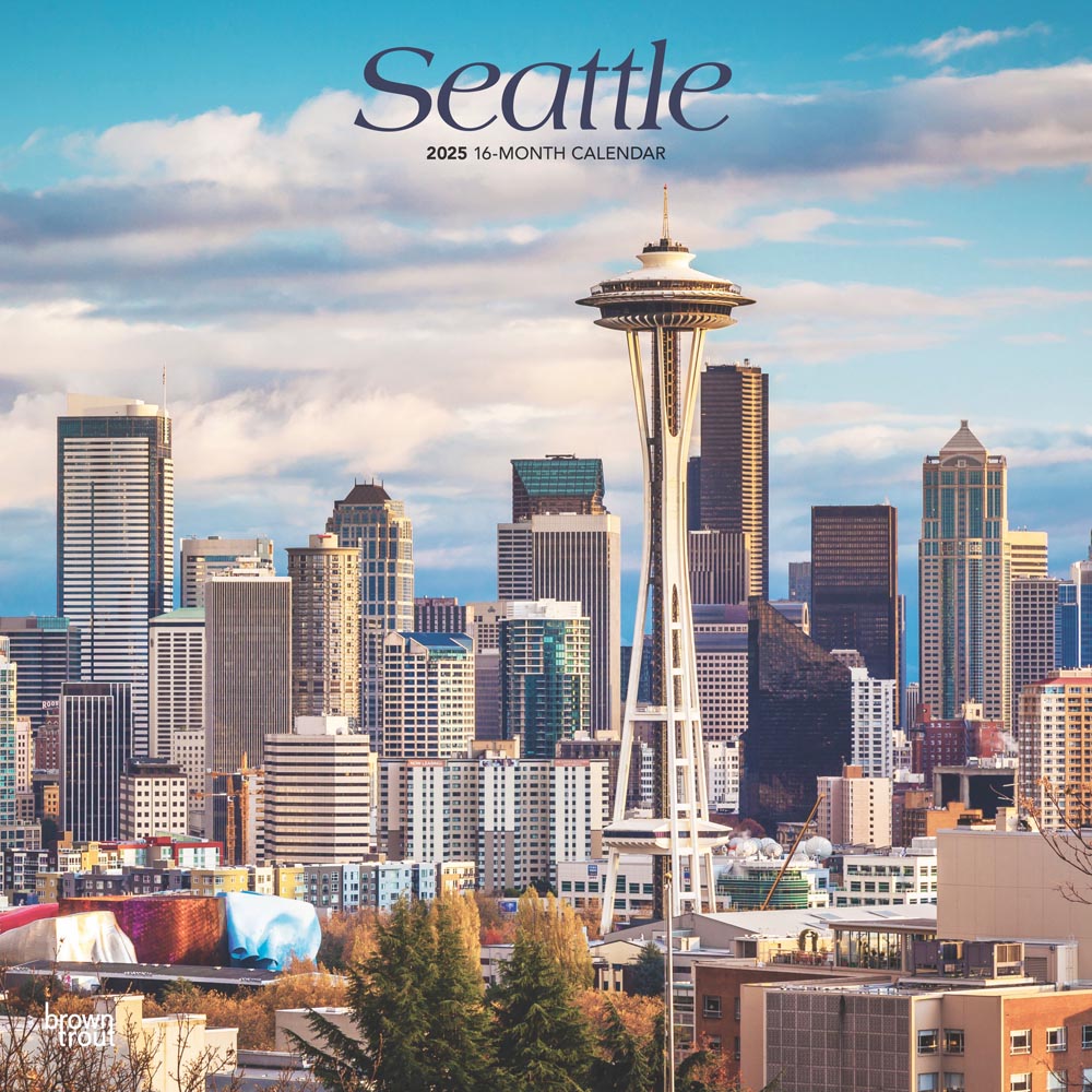 Seattle | 2025 12 x 24 Inch Monthly Square Wall Calendar | Plastic-Free | BrownTrout | USA United States of America Washington Pacific West Coast City