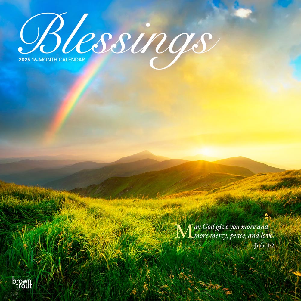 Blessings | 2025 12 x 24 Inch Monthly Square Wall Calendar | Plastic-Free | BrownTrout | Religious Prayers Inspiration
