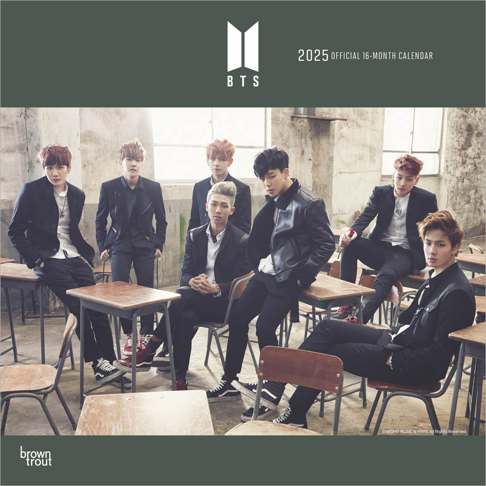 BTS OFFICIAL | 2025 12 x 24 Inch Monthly Square Wall Calendar | Plastic-Free | BrownTrout | K-Pop Bangtan Boys Music