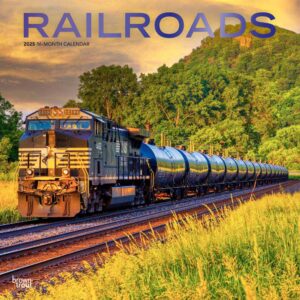 Railroads | 2025 12 x 24 Inch Monthly Square Wall Calendar | Plastic-Free | BrownTrout | Train Transportation