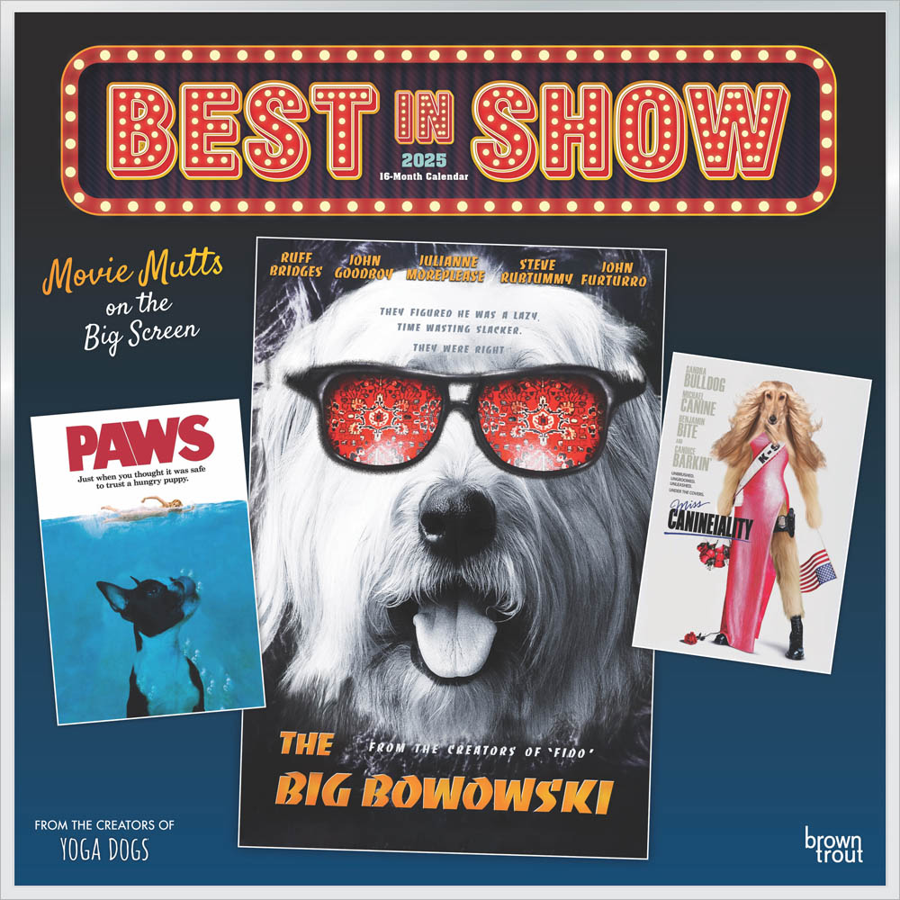 Best in Show OFFICIAL | 2025 12 x 24 Inch Monthly Square Wall Calendar | Plastic-Free | BrownTrout | Dogs in the Movies Pets Canine