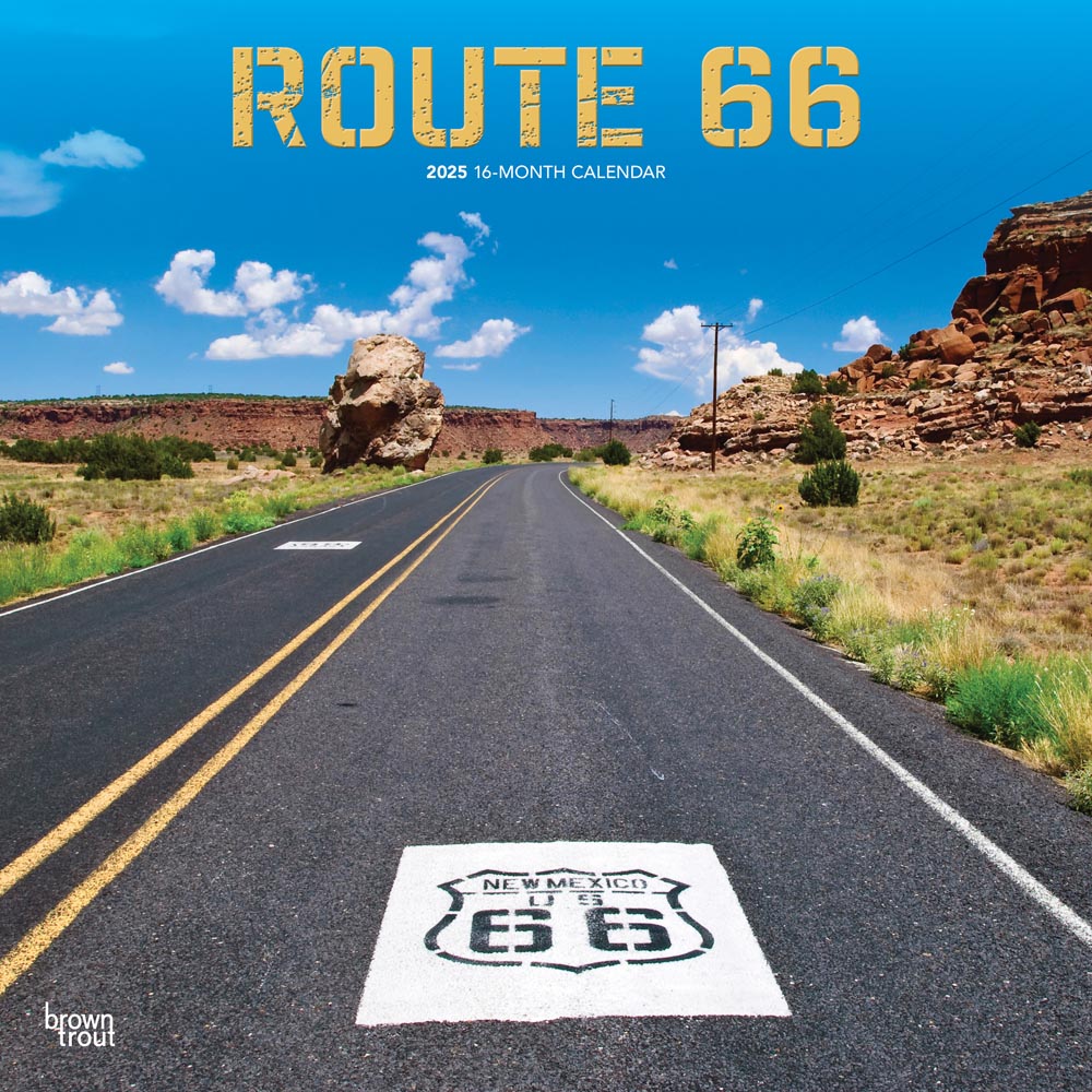 Route 66 | 2025 12 x 24 Inch Monthly Square Wall Calendar | Plastic-Free | BrownTrout | USA United States of America Scenic Rural