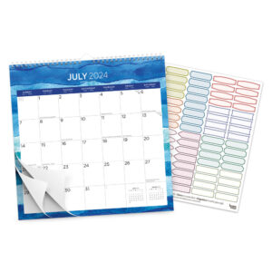 Seaside Currents | 2025 12 x 12 Inch 18 Months Monthly Square Wire-O Calendar | Sticker Sheet | July 2024 - December 2025 | Plato | Stationery Planning