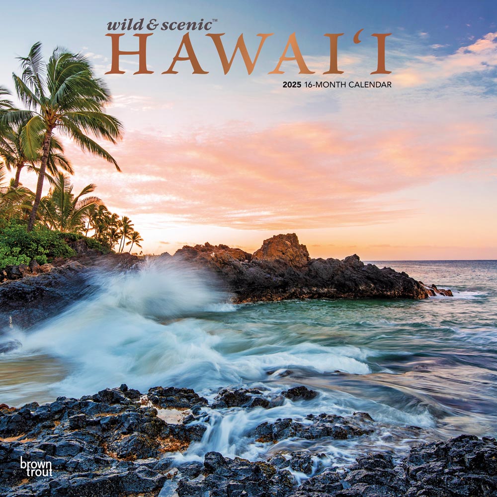 Hawaii Wild & Scenic | 2025 12 x 24 Inch Monthly Square Wall Calendar | Foil Stamped Cover | Plastic-Free | BrownTrout | USA United States of America Noncontiguous State Nature