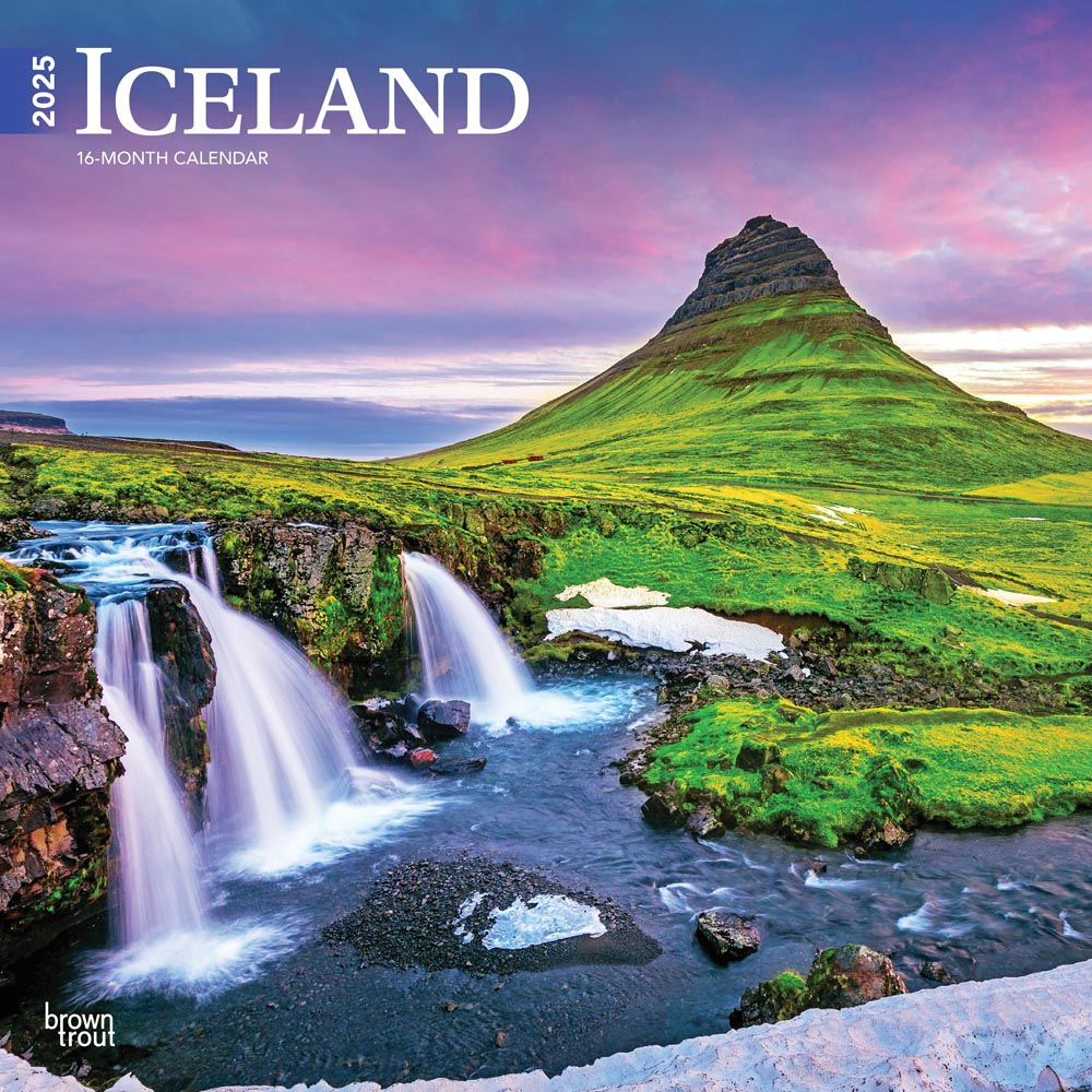 Iceland | 2025 12 x 24 Inch Monthly Square Wall Calendar | Plastic-Free | BrownTrout | Scenic Travel Europe Glaciers