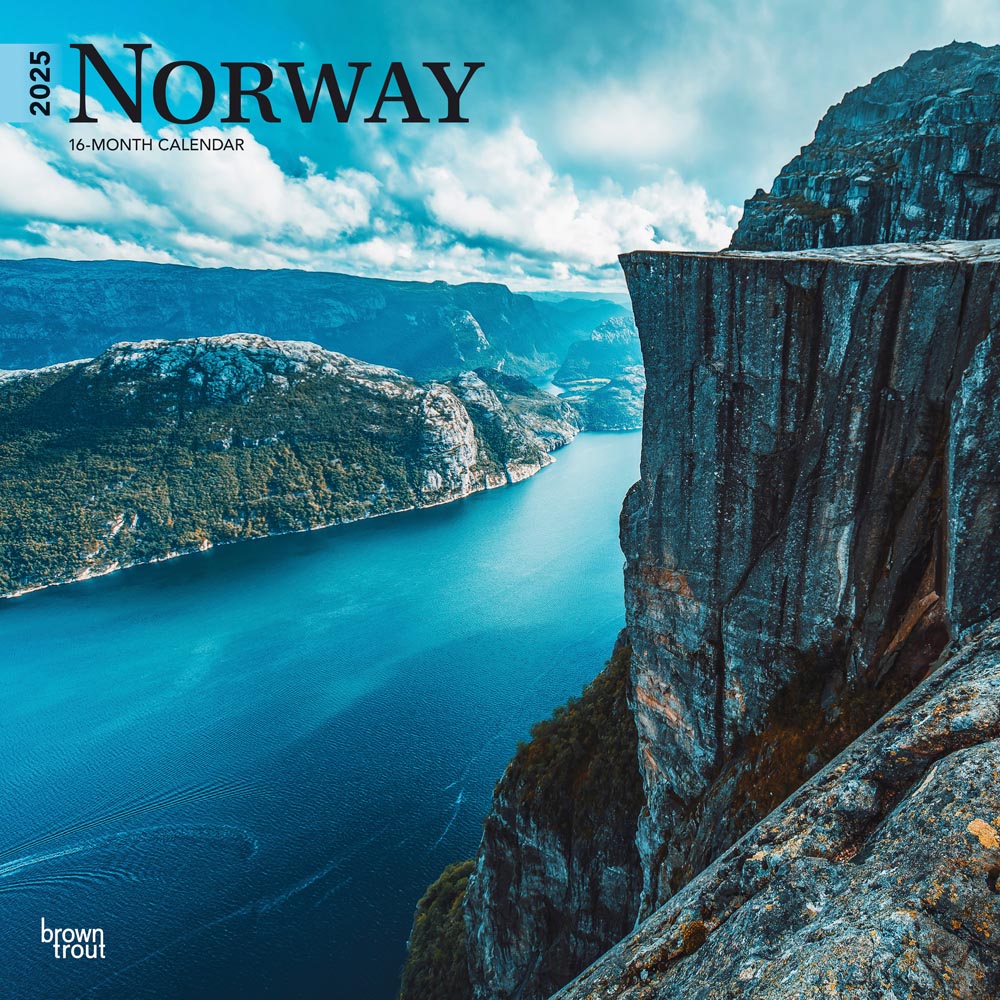 Norway | 2025 12 x 24 Inch Monthly Square Wall Calendar | Plastic-Free | BrownTrout | Travel Europe Scandinavian Fjords