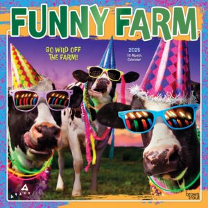 Avanti Funny Farm OFFICIAL | 2025 12 x 24 Inch Monthly Square Wall Calendar | Foil Stamped Cover | Plastic-Free | BrownTrout | Animal Humor Livestock
