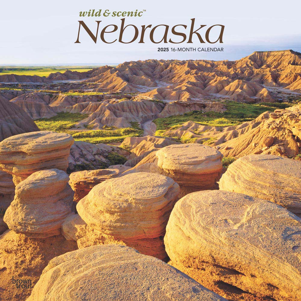 Nebraska Wild & Scenic | 2025 12 x 24 Inch Monthly Square Wall Calendar | Plastic-Free | BrownTrout | USA United States of America Midwest State Nature