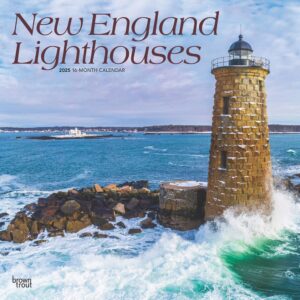 New England Lighthouses | 2025 12 x 24 Inch Monthly Square Wall Calendar | Plastic-Free | BrownTrout | USA United States of America East Coast Scenic Nature