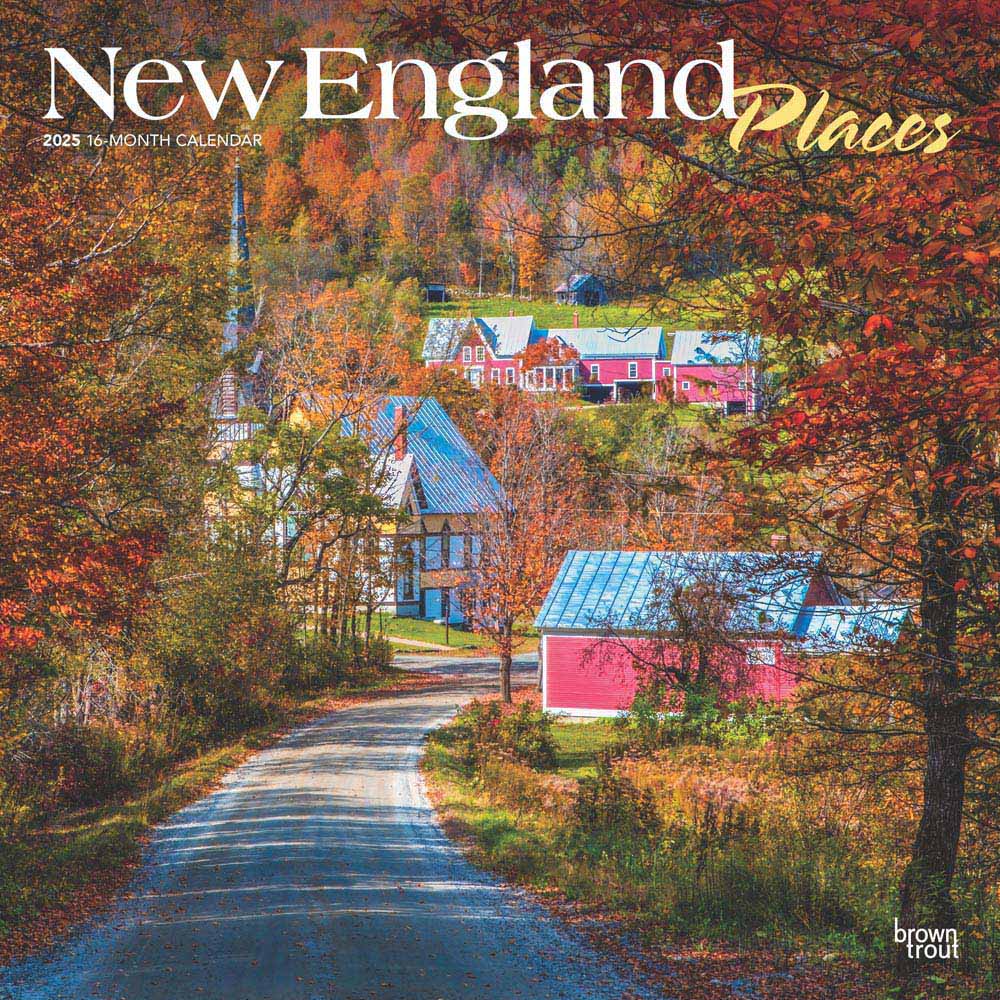 New England Places | 2025 12 x 24 Inch Monthly Square Wall Calendar | Plastic-Free | BrownTrout | USA United States of America East Coast Scenic Nature