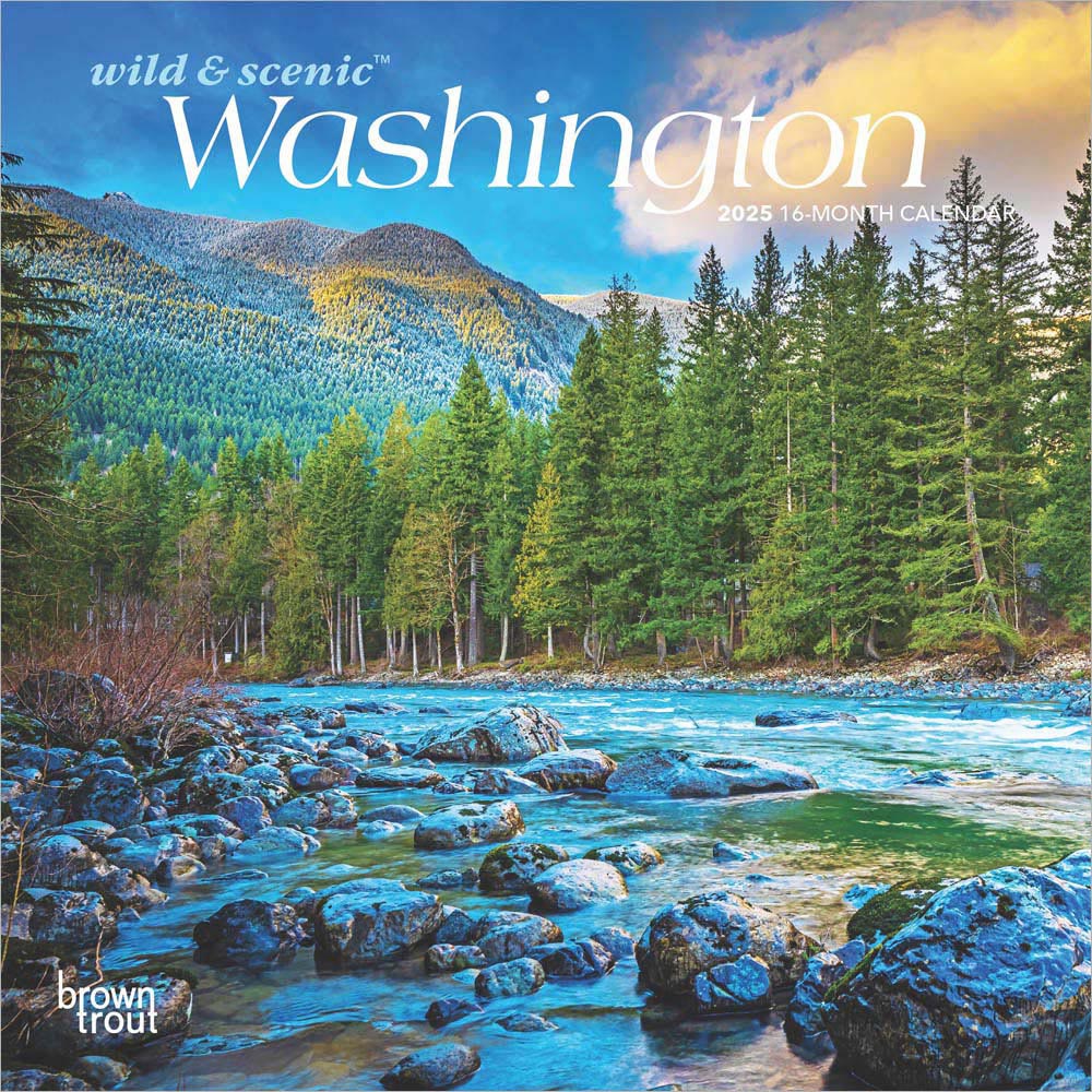 Washington Wild & Scenic | 2025 7 x 14 Inch Monthly Mini Wall Calendar | BrownTrout | USA United States of America Pacific West State Nature