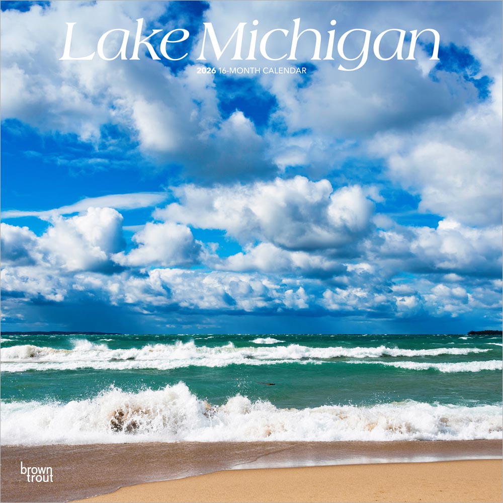Lake Michigan | 2026 12 x 24 Inch (Hanging) Monthly Square Wall Calendar | Plastic-Free | BrownTrout | USA United States of America Travel Scenic Great Lakes