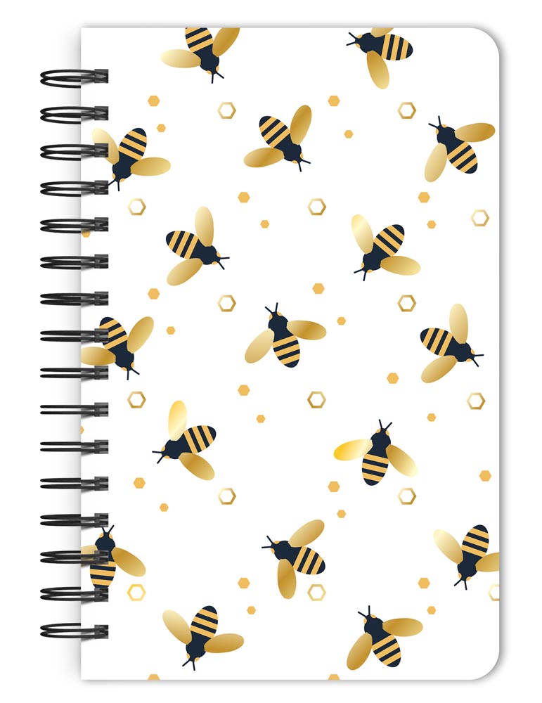 Busy Bees | 5.25 x 8.25 Inch Compact Wire Journal | Non-Dated | Foil Stamped Cover | BrownTrout | Planning Stationery Diary