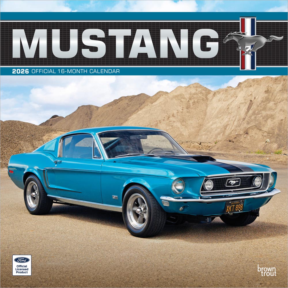 Ford Mustang OFFICIAL | 2026 12 x 24 Inch (Hanging) Monthly Square Wall Calendar | Foil Stamped Cover | Plastic-Free | BrownTrout | Motor Muscle Car