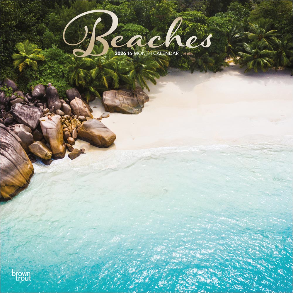 Beaches | 2026 12 x 24 Inch (Hanging) Monthly Square Wall Calendar | Foil Stamped Cover | Plastic-Free | BrownTrout | Travel Nature Tropical