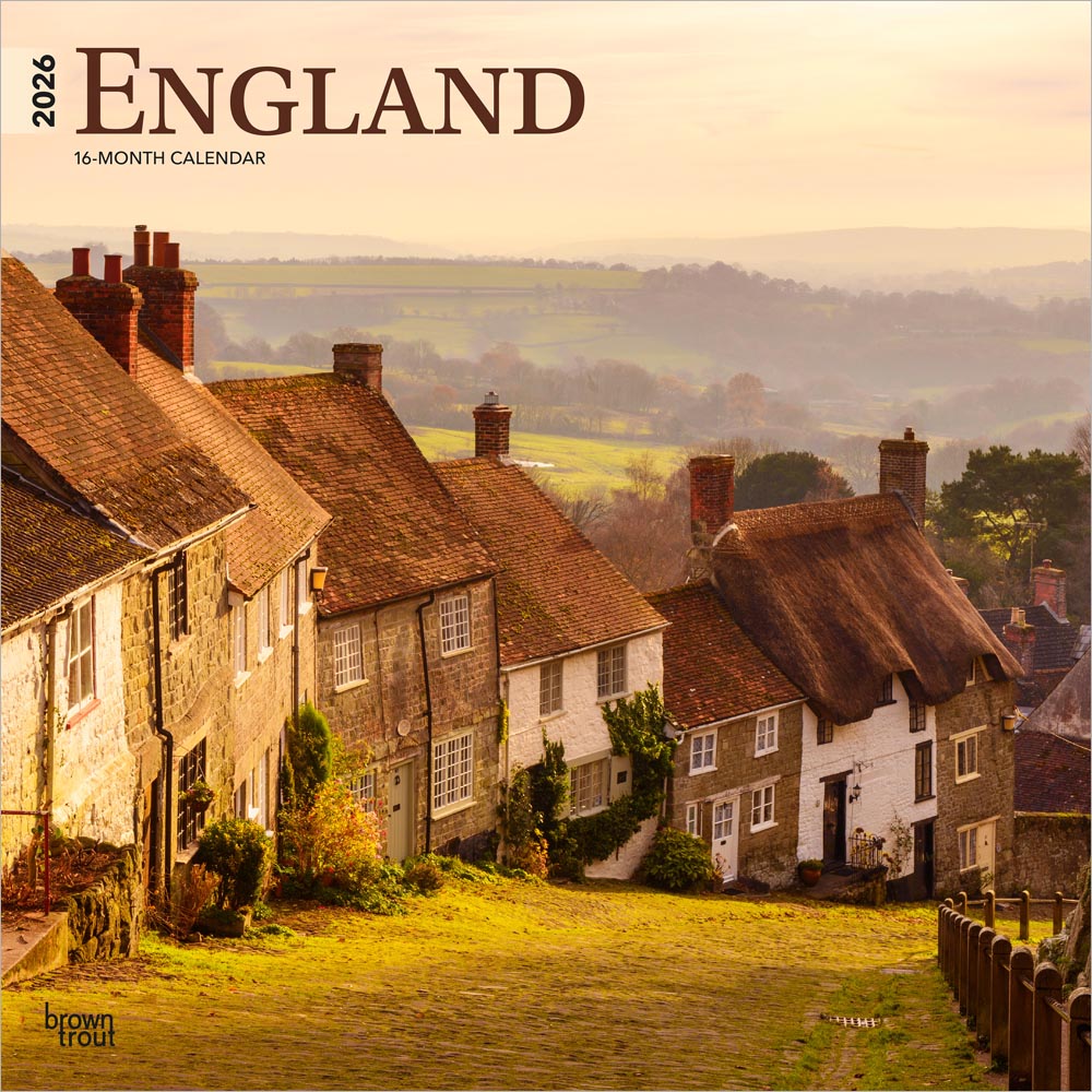 England | 2026 12 x 24 Inch (Hanging) Monthly Square Wall Calendar | Plastic-Free | BrownTrout | UK United Kingdom Scenic