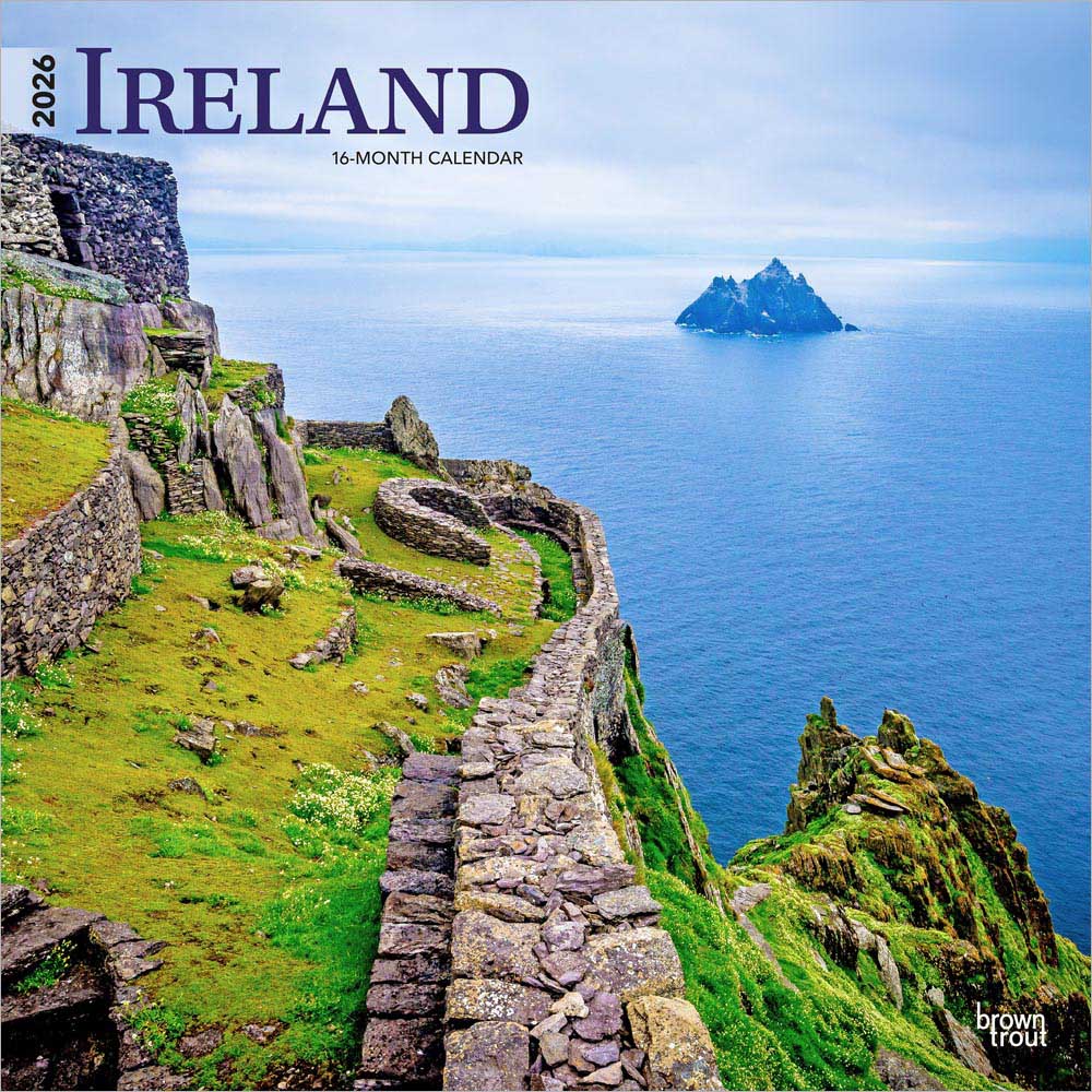 Ireland | 2026 12 x 24 Inch (Hanging) Monthly Square Wall Calendar | Plastic-Free | BrownTrout | Scenic Travel Dublin Irish