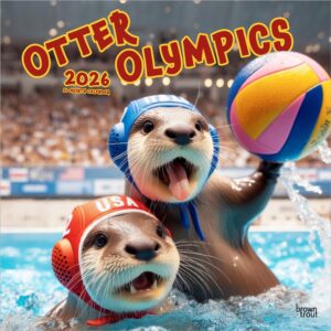 Otter Olympics | 2026 12 x 24 Inch (Hanging) Monthly Square Wall Calendar | Plastic-Free | BrownTrout | Animals Fun Humor