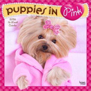 Puppies in Pink | 2026 12 x 24 Inch (Hanging) Monthly Square Wall Calendar | Plastic-Free | BrownTrout | Animals Fun Humor Pets