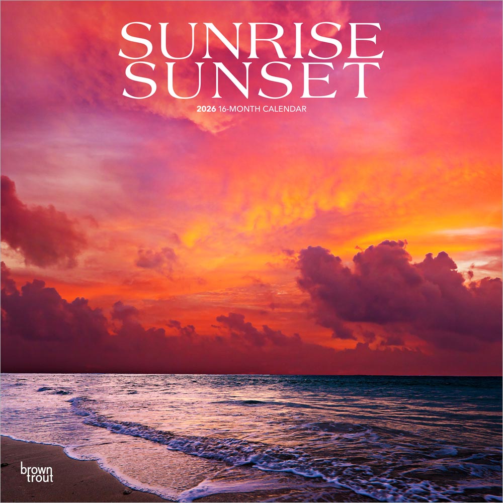 Sunrise Sunset | 2026 12 x 24 Inch (Hanging) Monthly Square Wall Calendar | Plastic-Free | BrownTrout | Nature Photography Science
