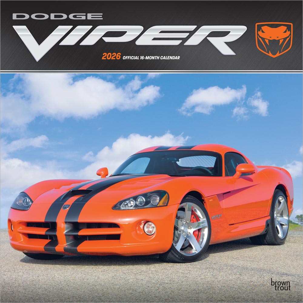 Dodge Viper OFFICIAL | 2026 12 x 24 Inch (Hanging) Monthly Square Wall Calendar | Plastic-Free | BrownTrout | American Muscle Motor Car