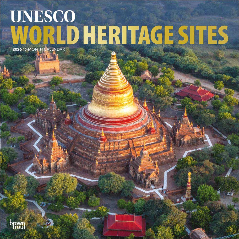 UNESCO World Heritage Sites | 2026 12 x 24 Inch (Hanging) Monthly Square Wall Calendar | Foil Stamped Cover | Plastic-Free | BrownTrout | Landmarks Conservation Historical