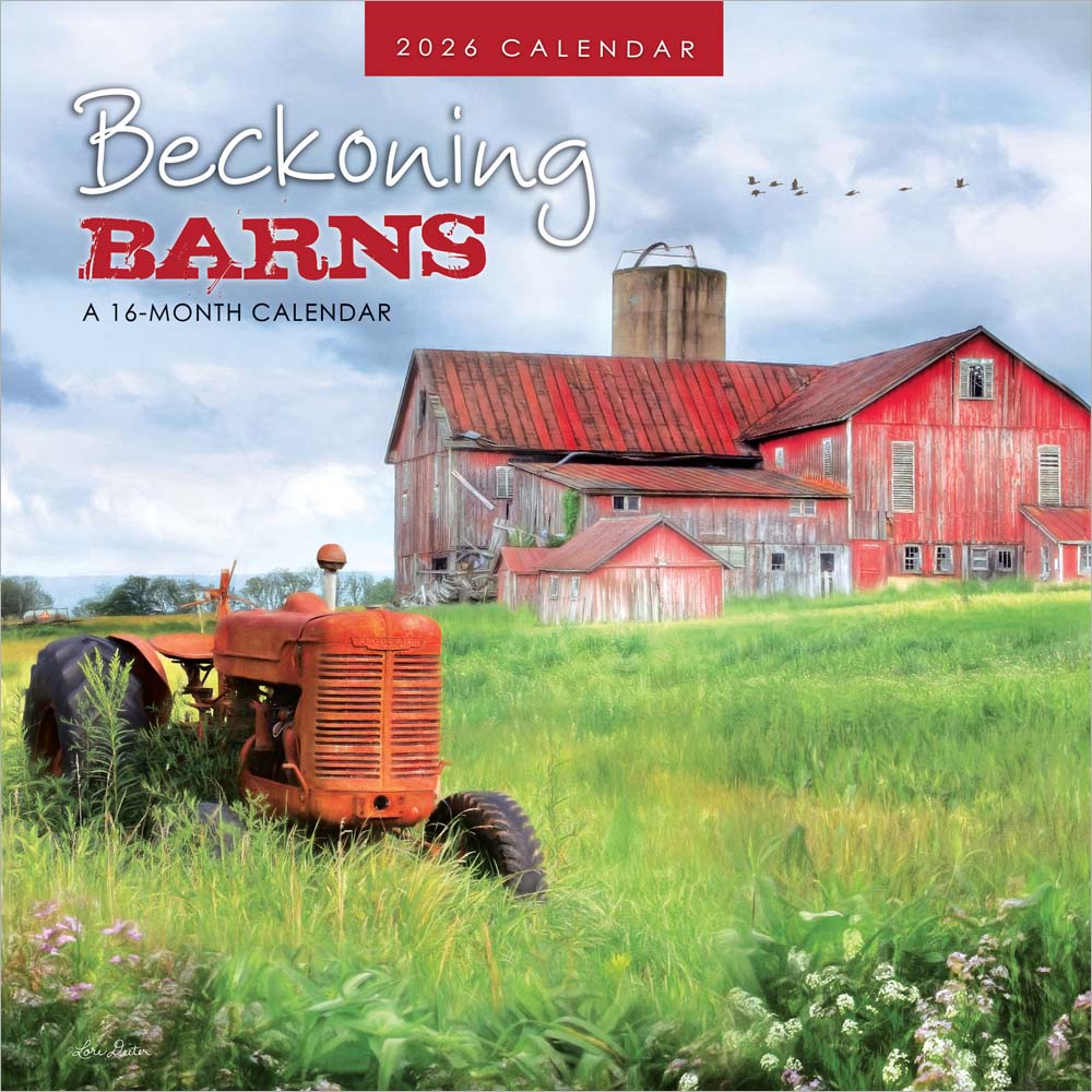 Beckoning Barns | 2026 12 x 24 Inch (Hanging) Monthly Square Wall Calendar | Featuring the Artwork of Lori Deiter | Plastic-Free | Hopper Studios | Rural Country Art