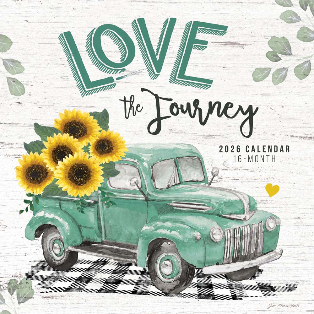 Love the Journey | 2026 12 x 24 Inch (Hanging) Monthly Square Wall Calendar | Featuring the Artwork of Jo Moulton | Plastic-Free | Hopper Studios | Stationery Design Photography