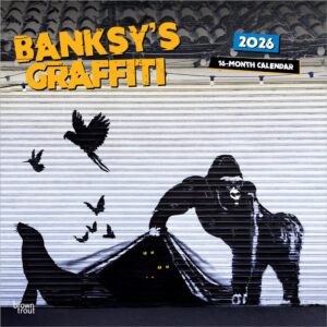 Banksy's Graffiti OFFICIAL | 2026 12 x 24 Inch (Hanging) Monthly Square Wall Calendar | Plastic-Free | BrownTrout | Drawings Street Art Design