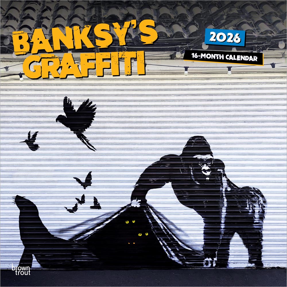 Banksy's Graffiti OFFICIAL | 2026 12 x 24 Inch (Hanging) Monthly Square Wall Calendar | Plastic-Free | BrownTrout | Drawings Street Art Design