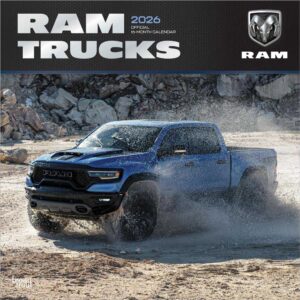 Ram Trucks OFFICIAL | 2026 12 x 24 Inch (Hanging) Monthly Square Wall Calendar | Foil Stamped Cover | Plastic-Free | BrownTrout | American Cars Stellantis