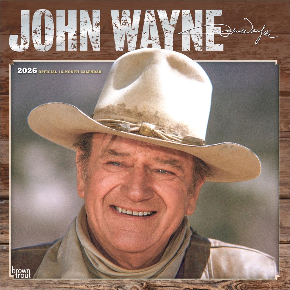 John Wayne OFFICIAL | 2026 12 x 24 Inch (Hanging) Monthly Square Wall Calendar | Foil Stamped Cover | Plastic-Free | BrownTrout | USA American Actor Celebrity Duke