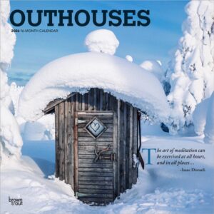 Outhouses | 2026 12 x 24 Inch (Hanging) Monthly Square Wall Calendar | Plastic-Free | BrownTrout | Toilette Latrine Bog Humor