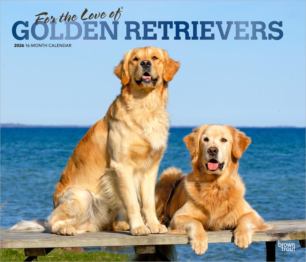 For the Love of Golden Retrievers | 2026 14 x 24 Inch (Hanging) Monthly Deluxe Wall Calendar | Foil Stamped Cover | Plastic-Free | BrownTrout | Animal Dog Breeds