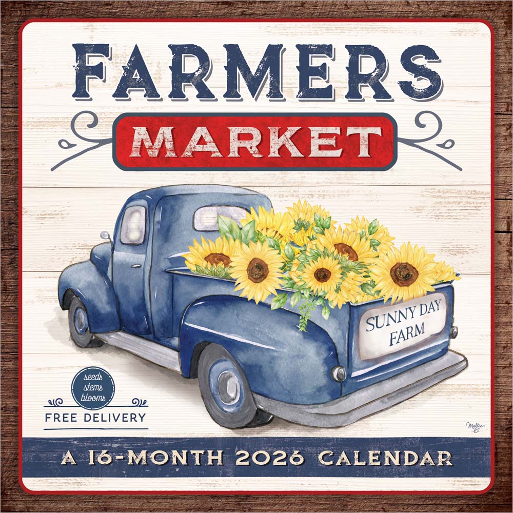 Farmer's Market | 2026 12 x 24 Inch (Hanging) Monthly Square Wall Calendar | Featuring the Artwork of Mollie B. | Plastic-Free | Hopper Studios | Food Artwork