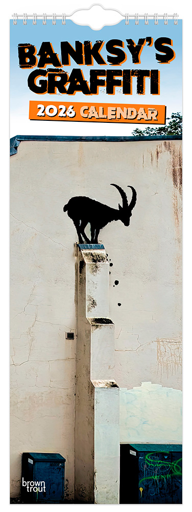 Banksy's Graffiti OFFICIAL | 2026 5.7 x 16.5 Inch (Hanging) Monthly Slimline Wall Calendar | BrownTrout | Drawings Street Art Design