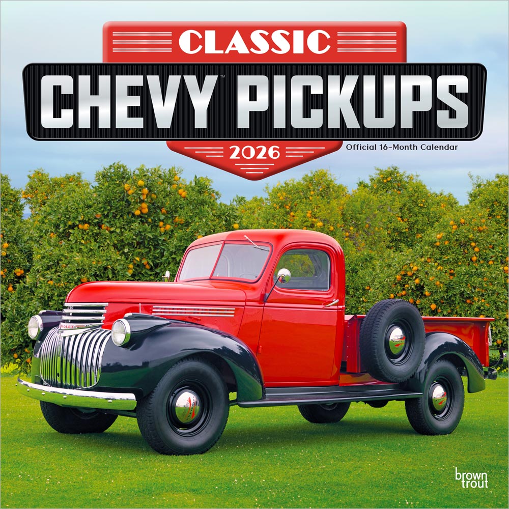 Classic Chevy Pickups OFFICIAL | 2026 12 x 24 Inch (Hanging) Monthly Square Wall Calendar | Foil Stamped Cover | Plastic-Free | BrownTrout | Chevrolet Motor Truck