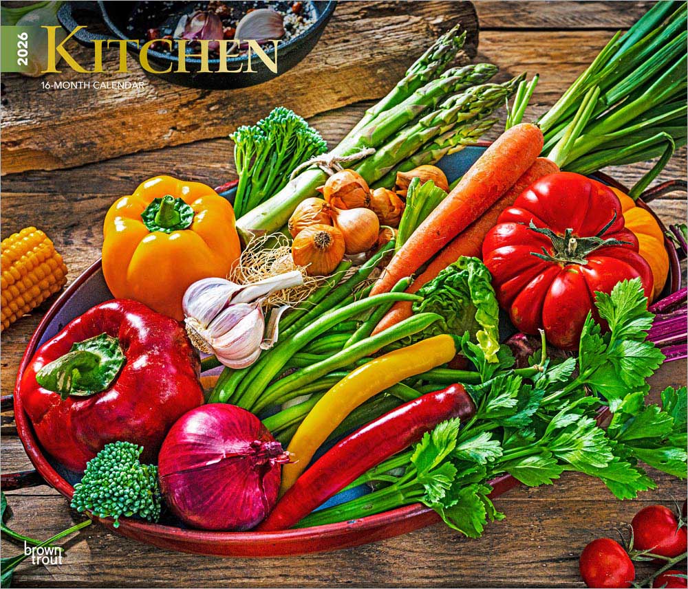 Kitchen | 2026 14 x 24 Inch (Hanging) Monthly Deluxe Wall Calendar | Foil Stamped Cover | Plastic-Free | BrownTrout | Cooking Home