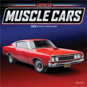 American Muscle Cars OFFICIAL | 2026 12 x 24 Inch (Hanging) Monthly Square Wall Calendar | Foil Stamped Cover | Plato | USA Motor Ford Chrysler Oldsmobile Pontiac