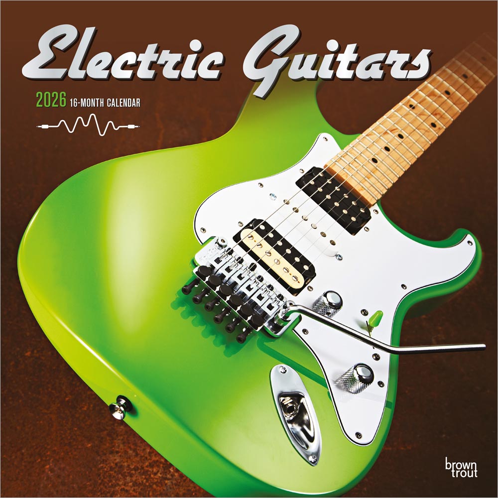Electric Guitars | 2026 12 x 24 Inch (Hanging) Monthly Square Wall Calendar | Foil Stamped Cover | Plastic-Free | BrownTrout | Instrument Entertainment