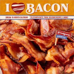 I Love Bacon | 2026 12 x 24 Inch (Hanging) Monthly Square Wall Calendar | Plastic-Free | BrownTrout | Fun Humor Food