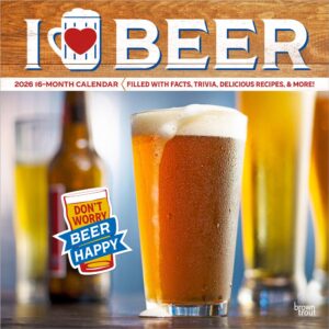 I Love Beer | 2026 12 x 24 Inch (Hanging) Monthly Square Wall Calendar | Plastic-Free | BrownTrout | Fun Humor Drinks