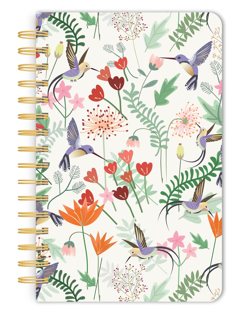 Hummingbirds | 5.25 x 8.25 Inch Compact Wire Journal | Non-Dated | Foil Stamped Cover | BrownTrout | Planning Stationery Diary