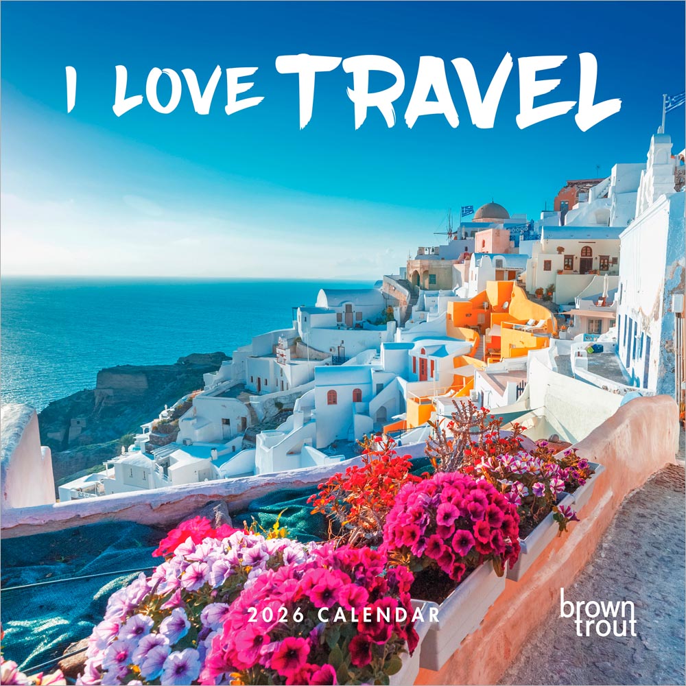 I Love Travel | 2026 12 x 24 Inch (Hanging) Monthly Square Wall Calendar | Plastic-Free | BrownTrout | Scenic Oceania Photography