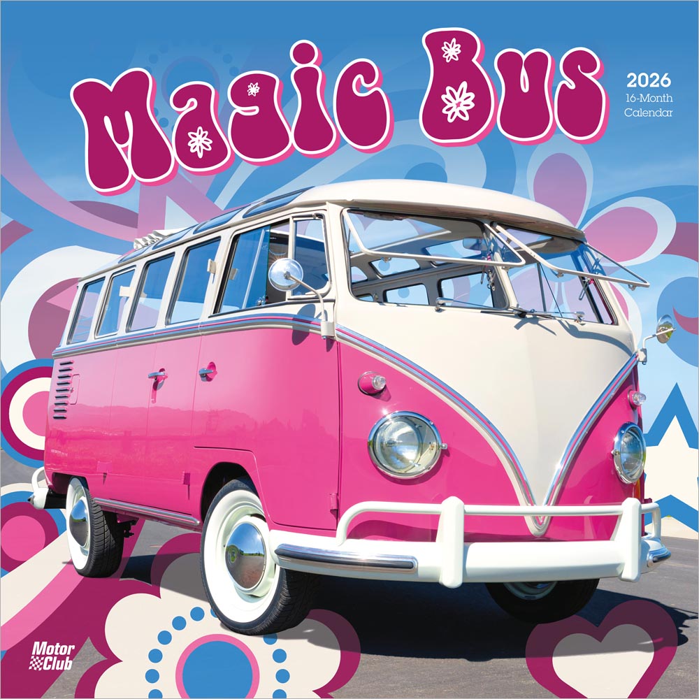 Magic Bus | 2026 12 x 24 Inch (Hanging) Monthly Square Wall Calendar | Plastic-Free | Motor Club | German Car