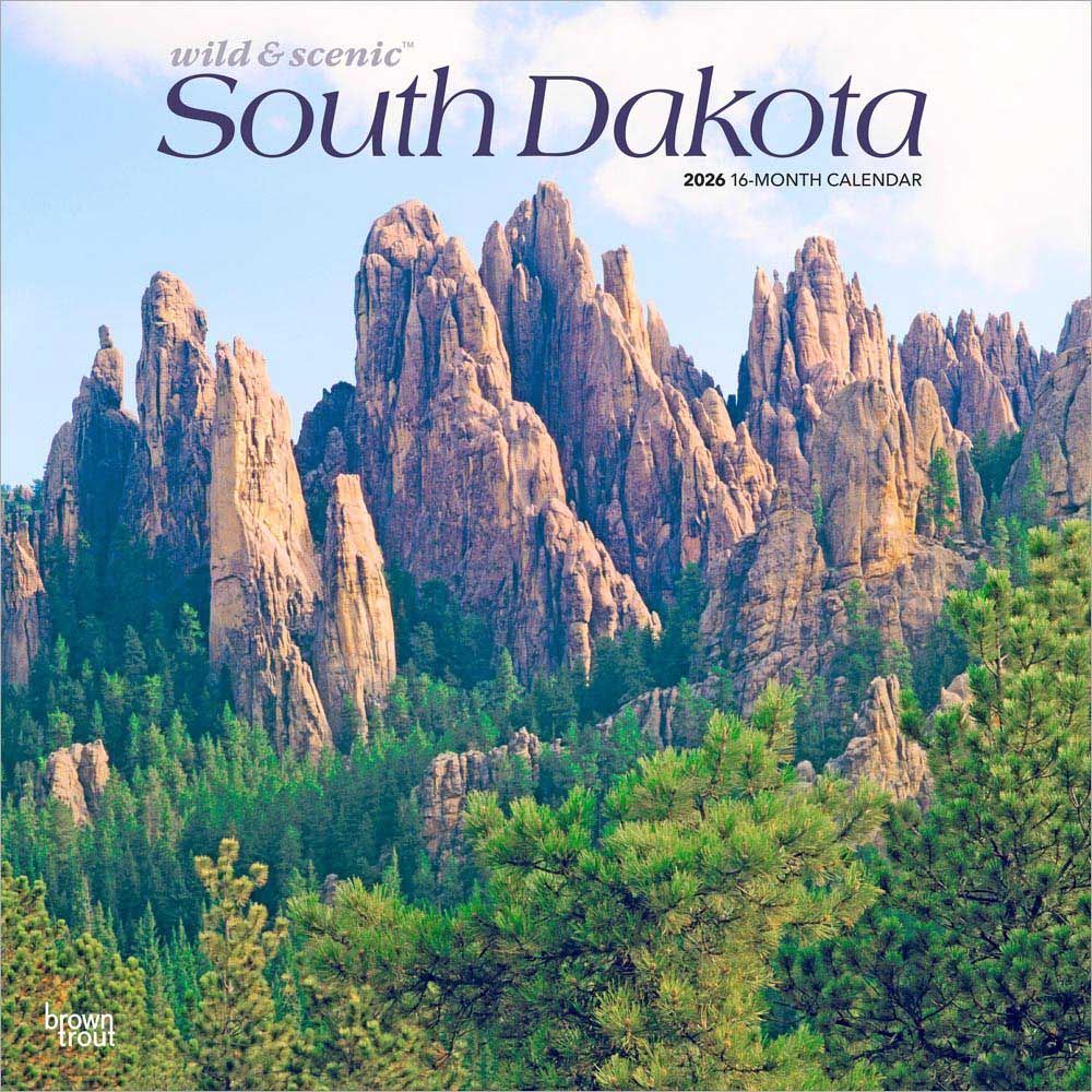 South Dakota Wild & Scenic | 2026 12 x 24 Inch (Hanging) Monthly Square Wall Calendar | Plastic-Free | BrownTrout | USA United States of America Midwest State Nature