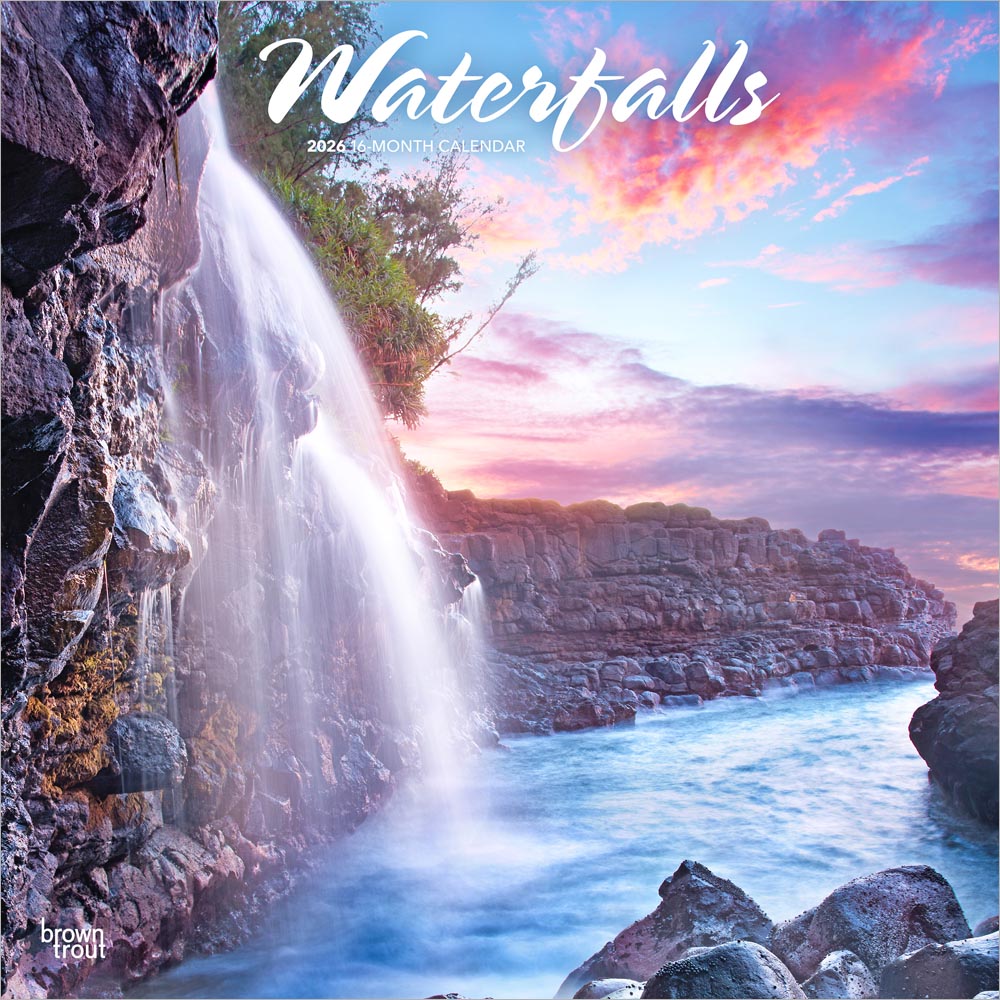 Waterfalls | 2026 12 x 24 Inch (Hanging) Monthly Square Wall Calendar | Plastic-Free | BrownTrout | Nature Rivers Lakes