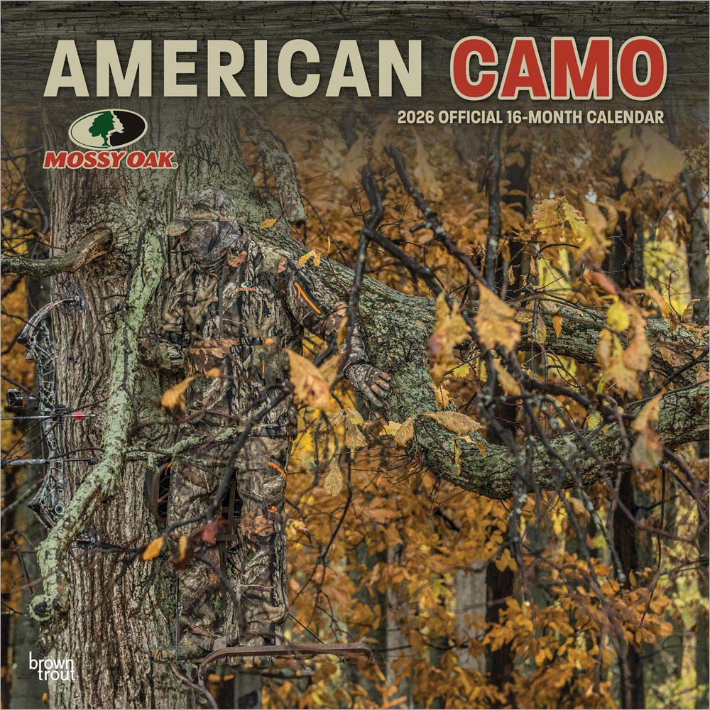 Mossy Oak American Camo OFFICIAL | 2026 12 x 24 Inch (Hanging) Monthly Square Wall Calendar | Plastic-Free | BrownTrout | Camouflage Clothing