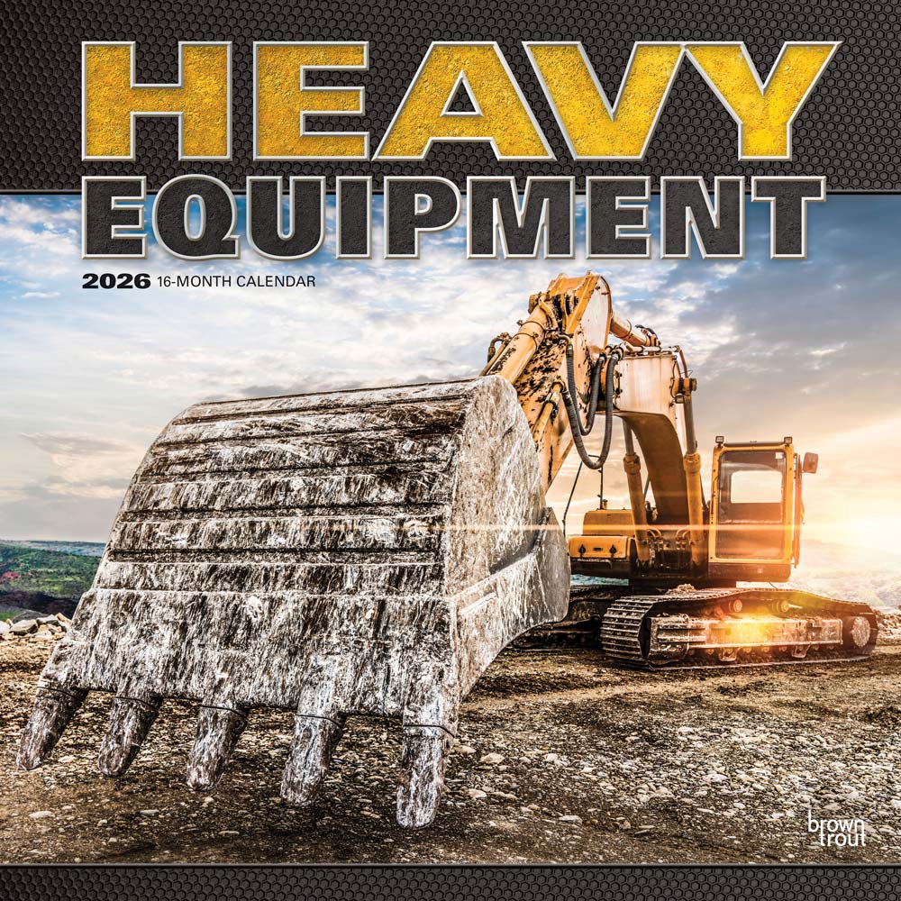 Heavy Equipment | 2026 12 x 24 Inch (Hanging) Monthly Square Wall Calendar | Plastic-Free | BrownTrout | Vehicles Machinery